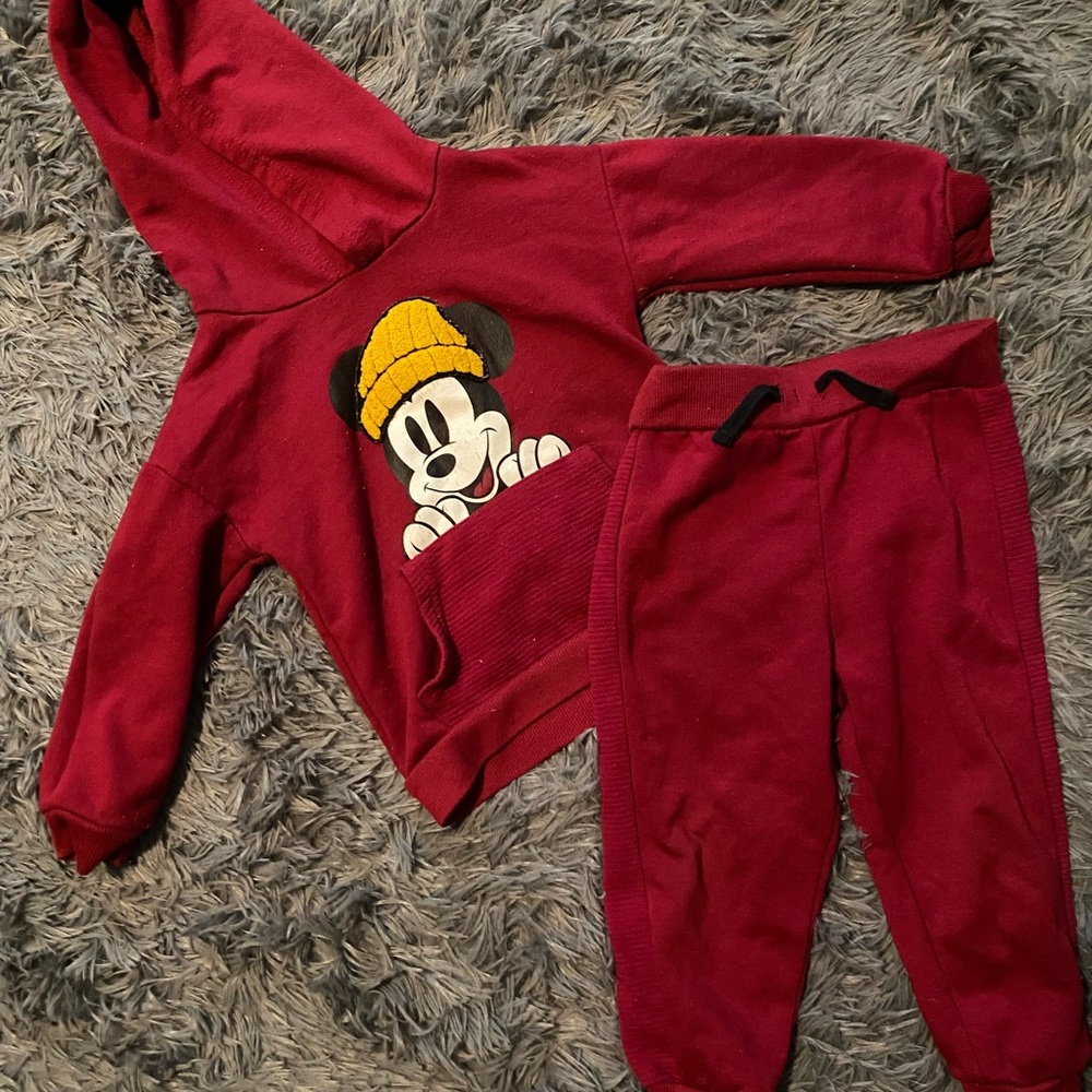 Disney Maroon Mickey Mouse Kids Matching Set
